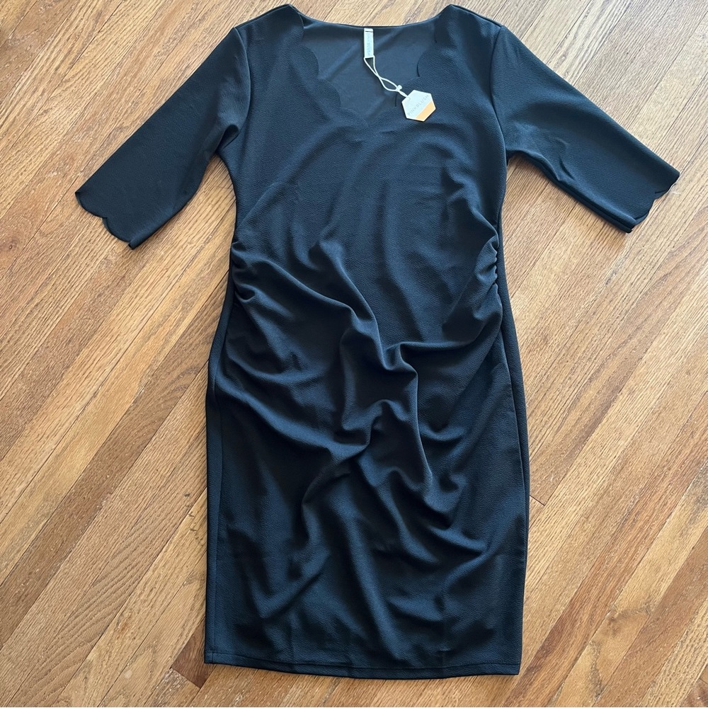 Pink Blush Maternity Black Solid Scalloped Trim Fitted Dress size Medium